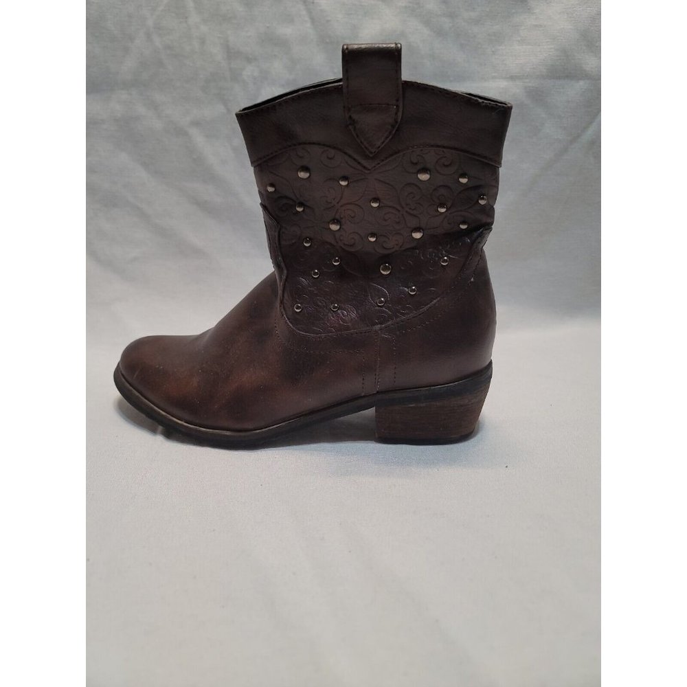 Reneeze Bette-01 Brown Leather Studded Side Zip Boots Size 7